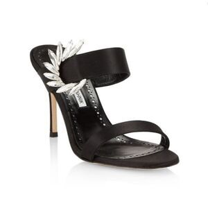 Manolo Blahnik Chivela 90MM Crystal-Embellished Satin Sandals size 38.5